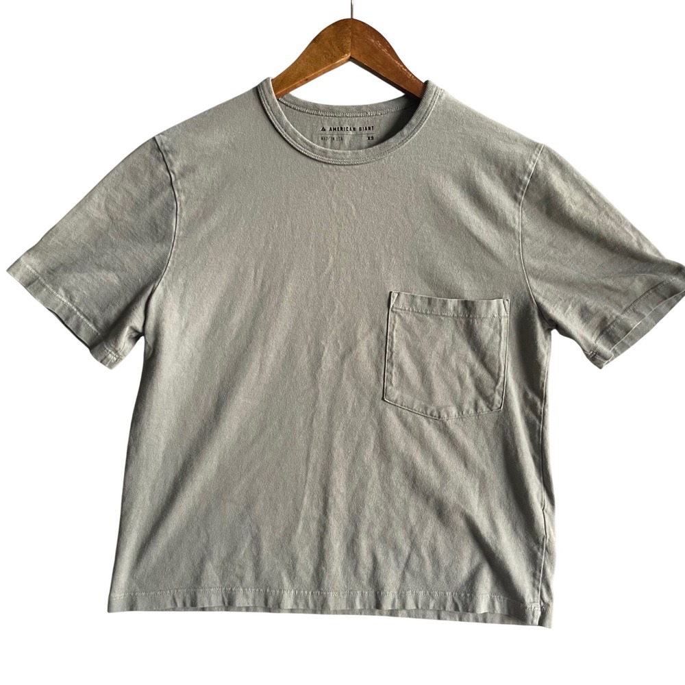 American Giant Pocket Tee Mens XS Grey Green Cotton Short Sleeve USA Gorpcore